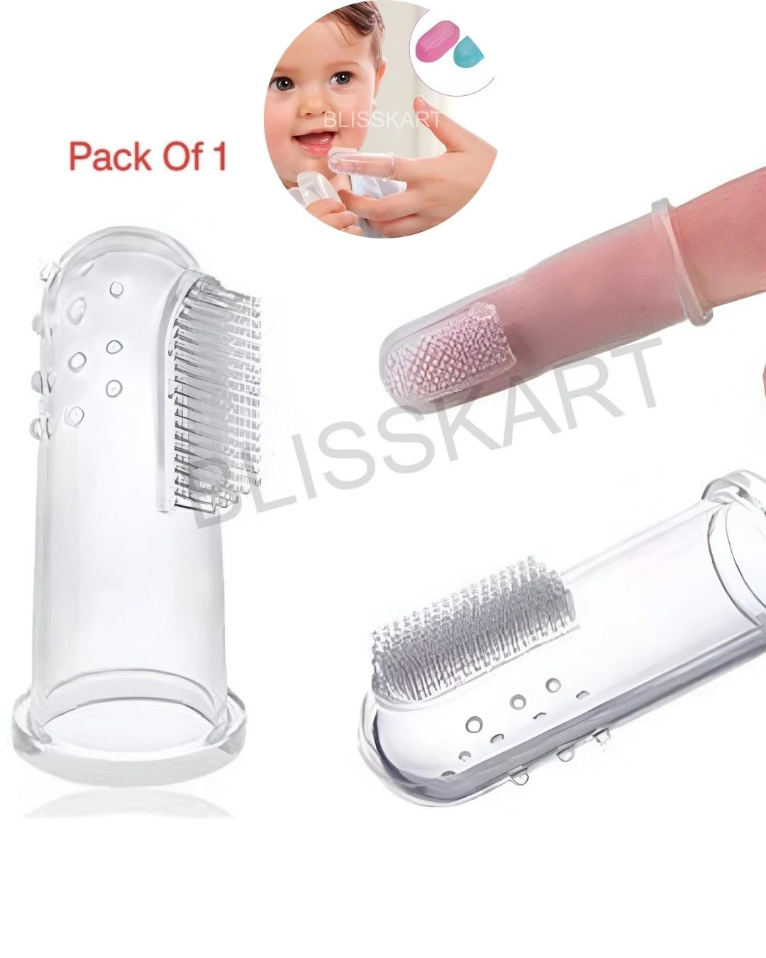BlissKart Baby Silicone Toothbrush,baby tongue cleaner,Transparent Silicone Finger Brush for Baby Teething,Best silicone baby finger brush,bacho ka toothbrush, Gentle & Effective Oral Care for Your Little One PACK OF 1(with case cover )