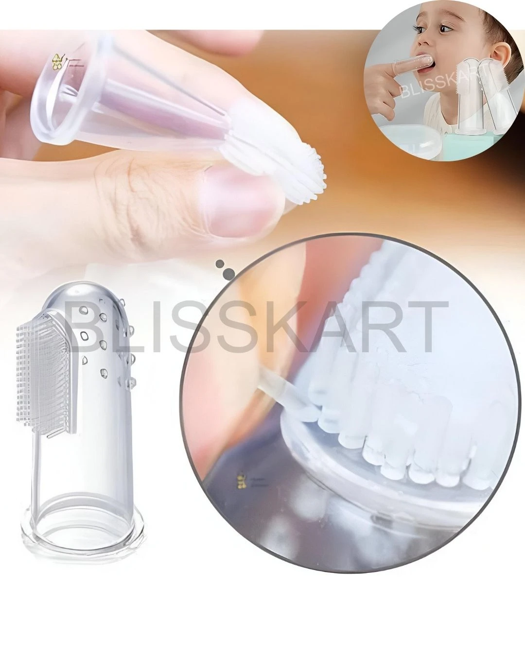 BlissKart Baby Silicone Toothbrush,baby tongue cleaner,Transparent Silicone Finger Brush for Baby Teething,Best silicone baby finger brush,bacho ka toothbrush, Gentle & Effective Oral Care for Your Little One PACK OF 1(with case cover )