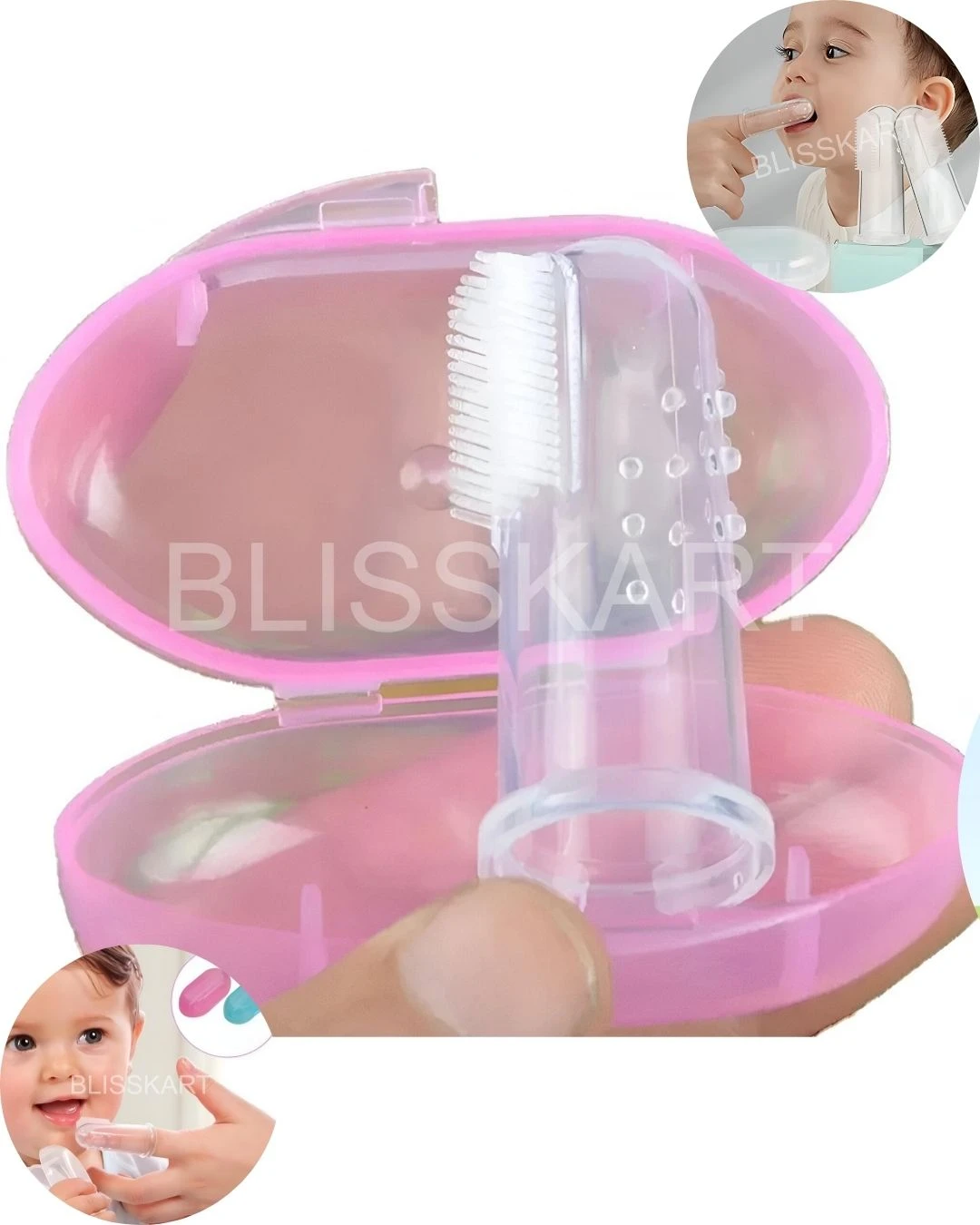 BlissKart Baby Silicone Toothbrush,baby tongue cleaner,Transparent Silicone Finger Brush for Baby Teething,Best silicone baby finger brush,bacho ka toothbrush, Gentle & Effective Oral Care for Your Little One PACK OF 1(with case cover )