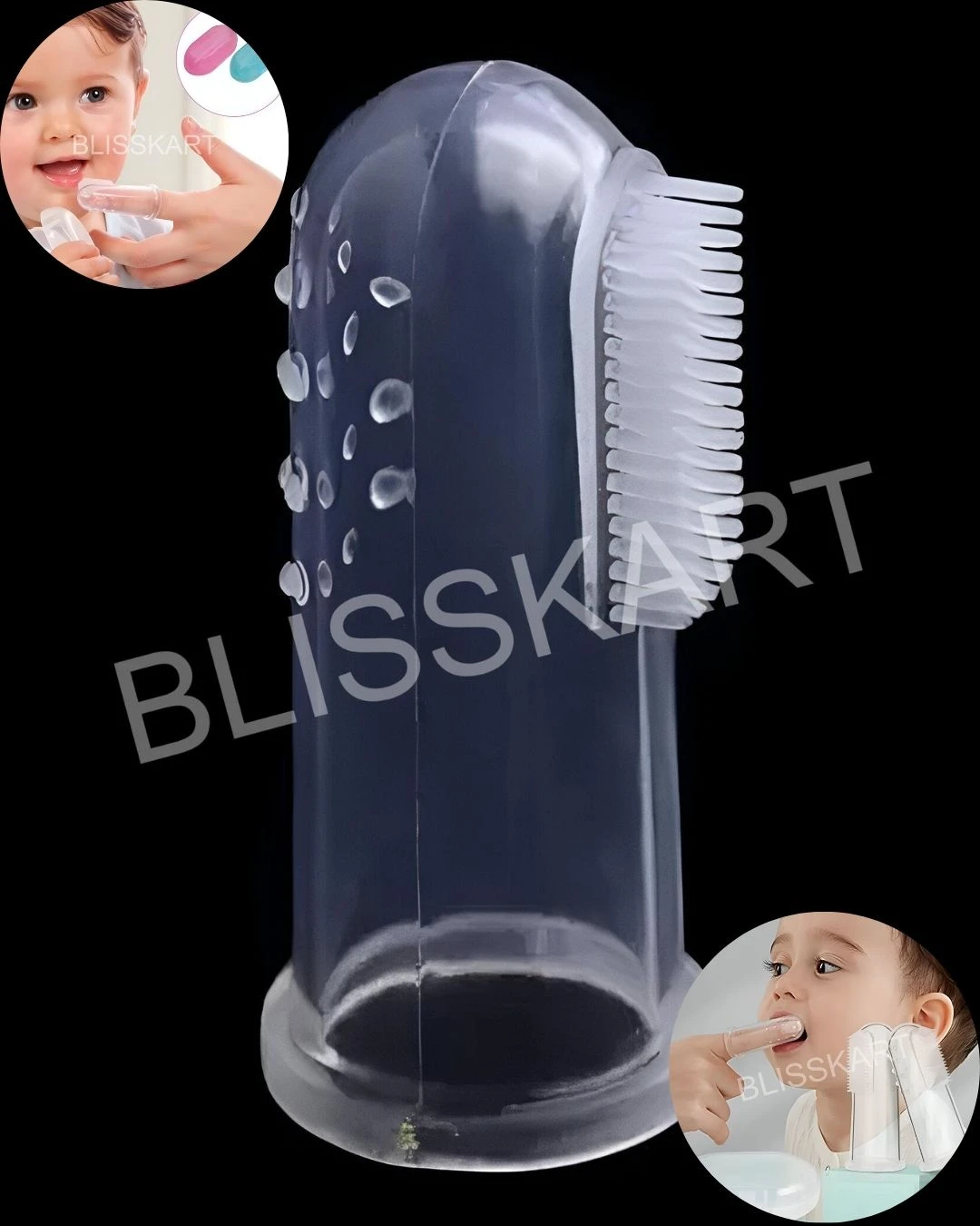 BlissKart Baby Silicone Toothbrush,baby tongue cleaner,Transparent Silicone Finger Brush for Baby Teething,Best silicone baby finger brush,bacho ka toothbrush, Gentle & Effective Oral Care for Your Little One PACK OF 1(with case cover )