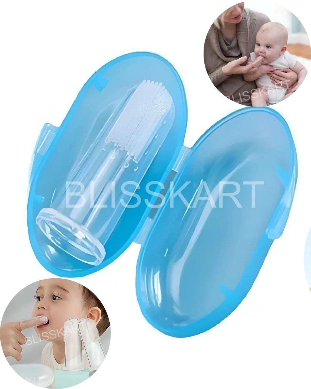 BlissKart Baby Silicone Toothbrush,baby tongue cleaner,Transparent Silicone Finger Brush for Baby Teething,Best silicone baby finger brush,bacho ka toothbrush, Gentle & Effective Oral Care for Your Little One PACK OF 1(with case cover )