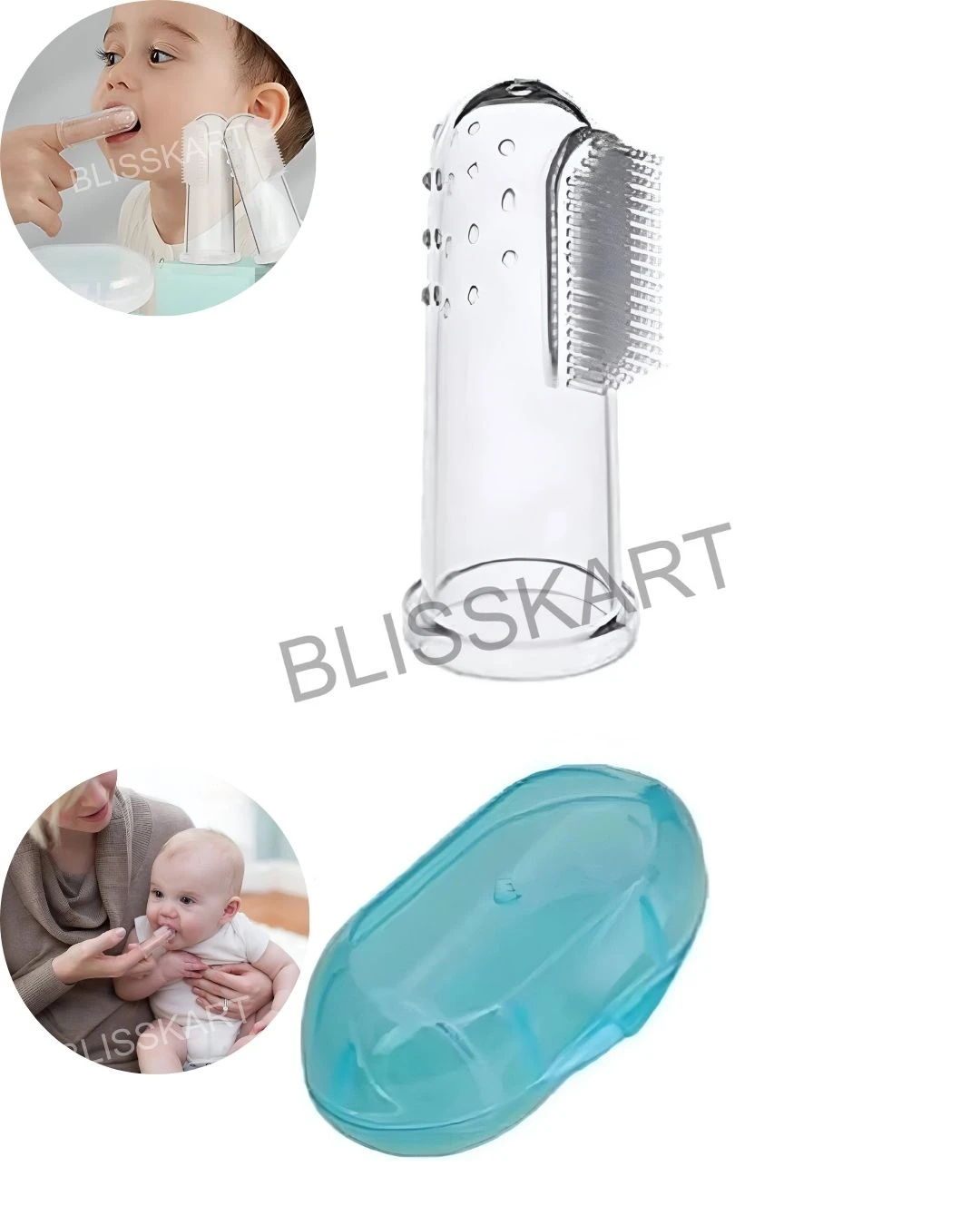 BlissKart Baby Silicone Toothbrush,baby tongue cleaner,Transparent Silicone Finger Brush for Baby Teething,Best silicone baby finger brush,bacho ka toothbrush, Gentle & Effective Oral Care for Your Little One PACK OF 1(with case cover )