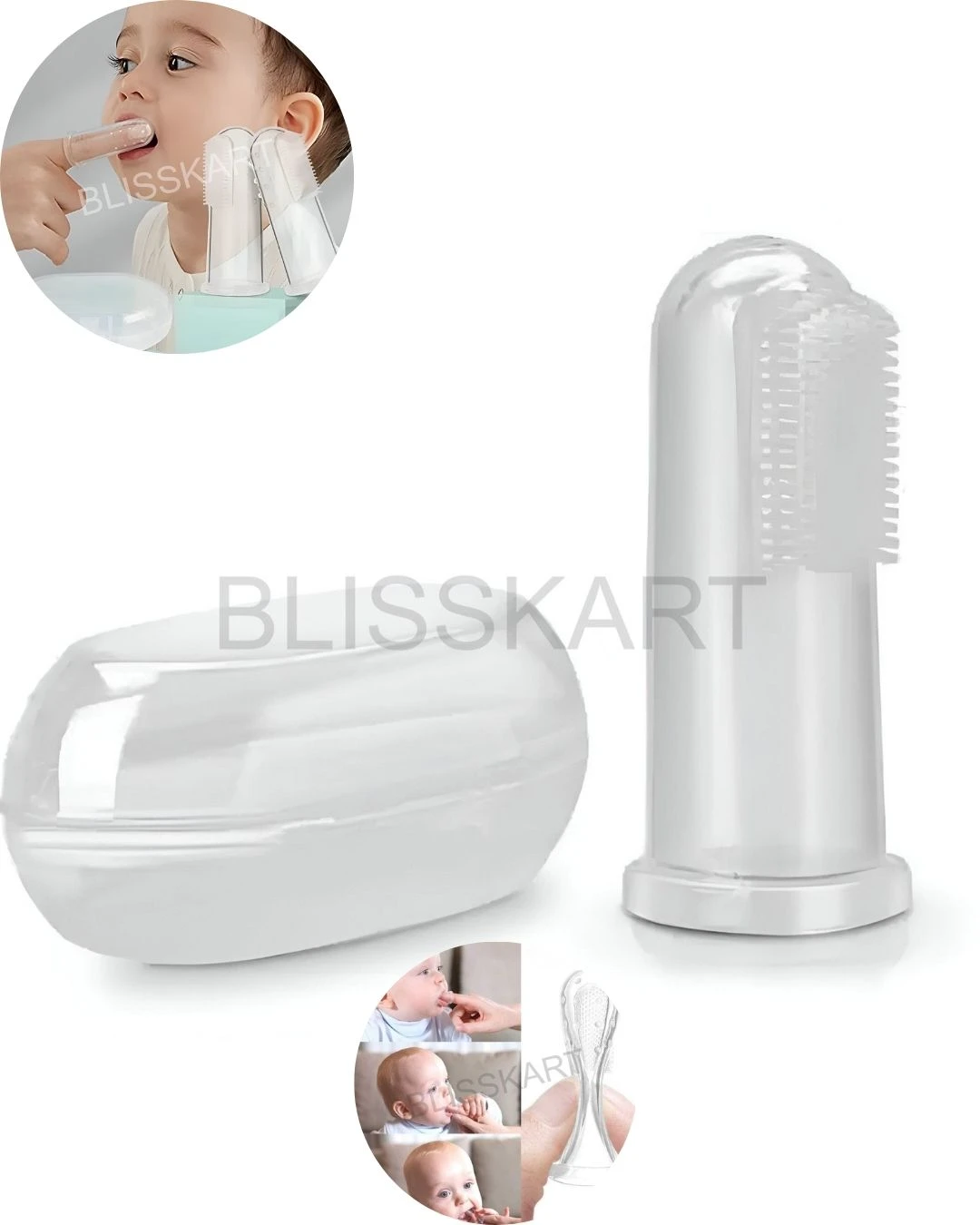 BlissKart Baby Silicone Toothbrush,baby tongue cleaner,Transparent Silicone Finger Brush for Baby Teething,Best silicone baby finger brush,bacho ka toothbrush, Gentle & Effective Oral Care for Your Little One PACK OF 1(with case cover )