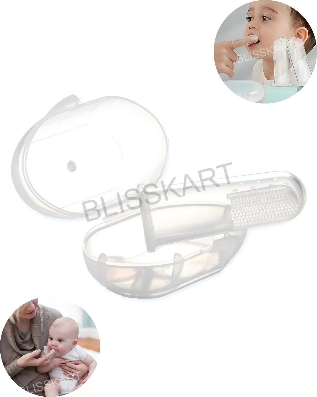 BlissKart Baby Silicone Toothbrush,baby tongue cleaner,Transparent Silicone Finger Brush for Baby Teething,Best silicone baby finger brush,bacho ka toothbrush, Gentle & Effective Oral Care for Your Little One PACK OF 1(with case cover )