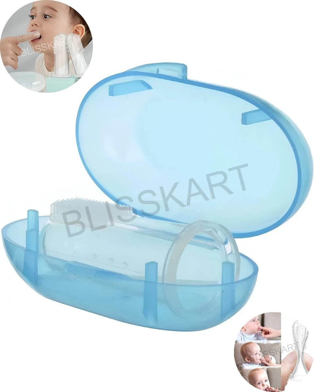 BlissKart Baby Silicone Toothbrush,baby tongue cleaner,Transparent Silicone Finger Brush for Baby Teething,Best silicone baby finger brush,bacho ka toothbrush, Gentle & Effective Oral Care for Your Little One PACK OF 1(with case cover )