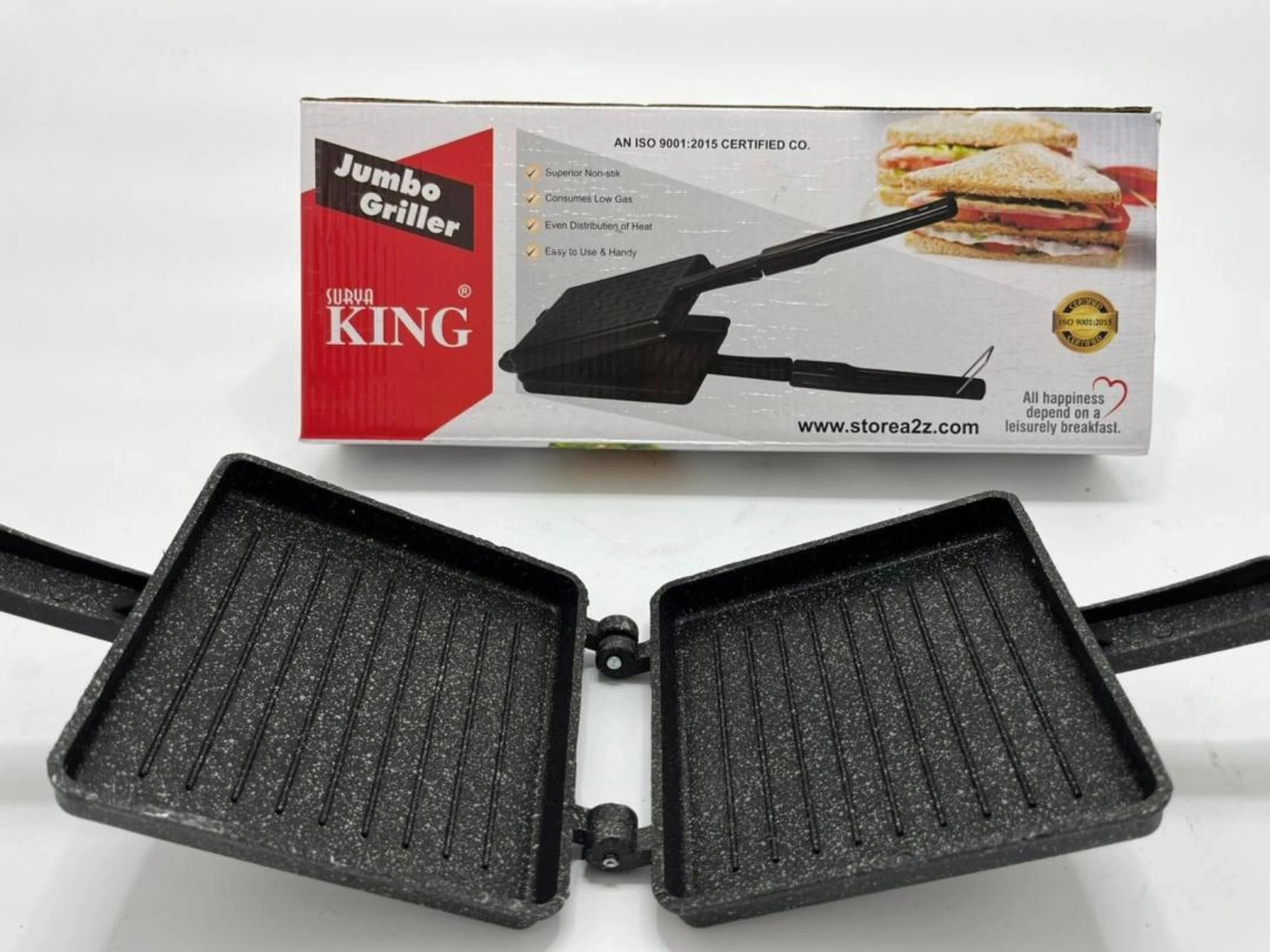 Surya King Jumbo Gas Toaster | Non-Stick Grill Sandwich Maker | Heavy Thickness | Gas Stove Compatible | Black