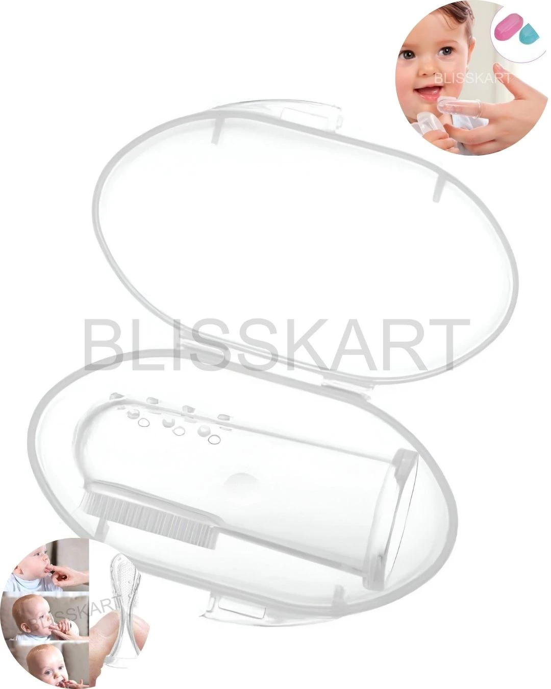 BlissKart Baby Silicone Toothbrush,baby tongue cleaner,Transparent Silicone Finger Brush for Baby Teething,Best silicone baby finger brush,bacho ka toothbrush, Gentle & Effective Oral Care for Your Little One PACK OF 1(with case cover )