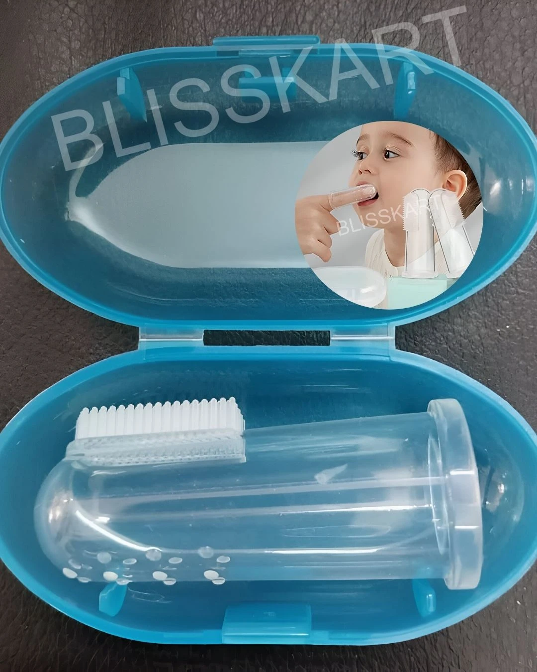 BlissKart Baby Silicone Toothbrush,baby tongue cleaner,Transparent Silicone Finger Brush for Baby Teething,Best silicone baby finger brush,bacho ka toothbrush, Gentle & Effective Oral Care for Your Little One PACK OF 1(with case cover )