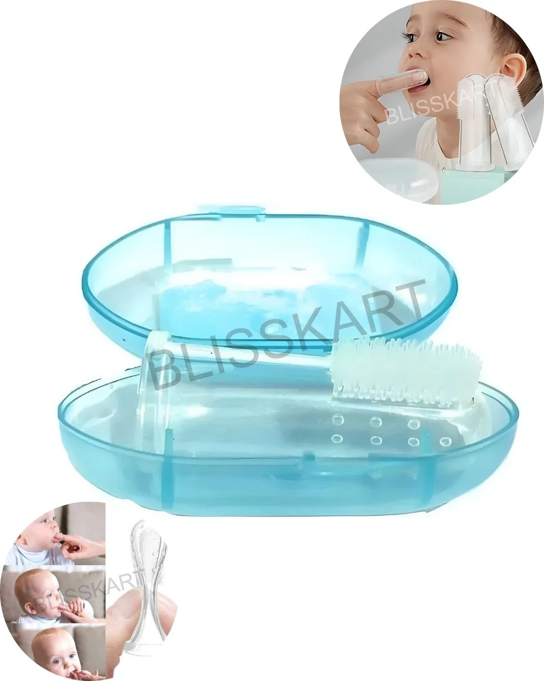 BlissKart Baby Silicone Toothbrush,baby tongue cleaner,Transparent Silicone Finger Brush for Baby Teething,Best silicone baby finger brush,bacho ka toothbrush, Gentle & Effective Oral Care for Your Little One PACK OF 1(with case cover )