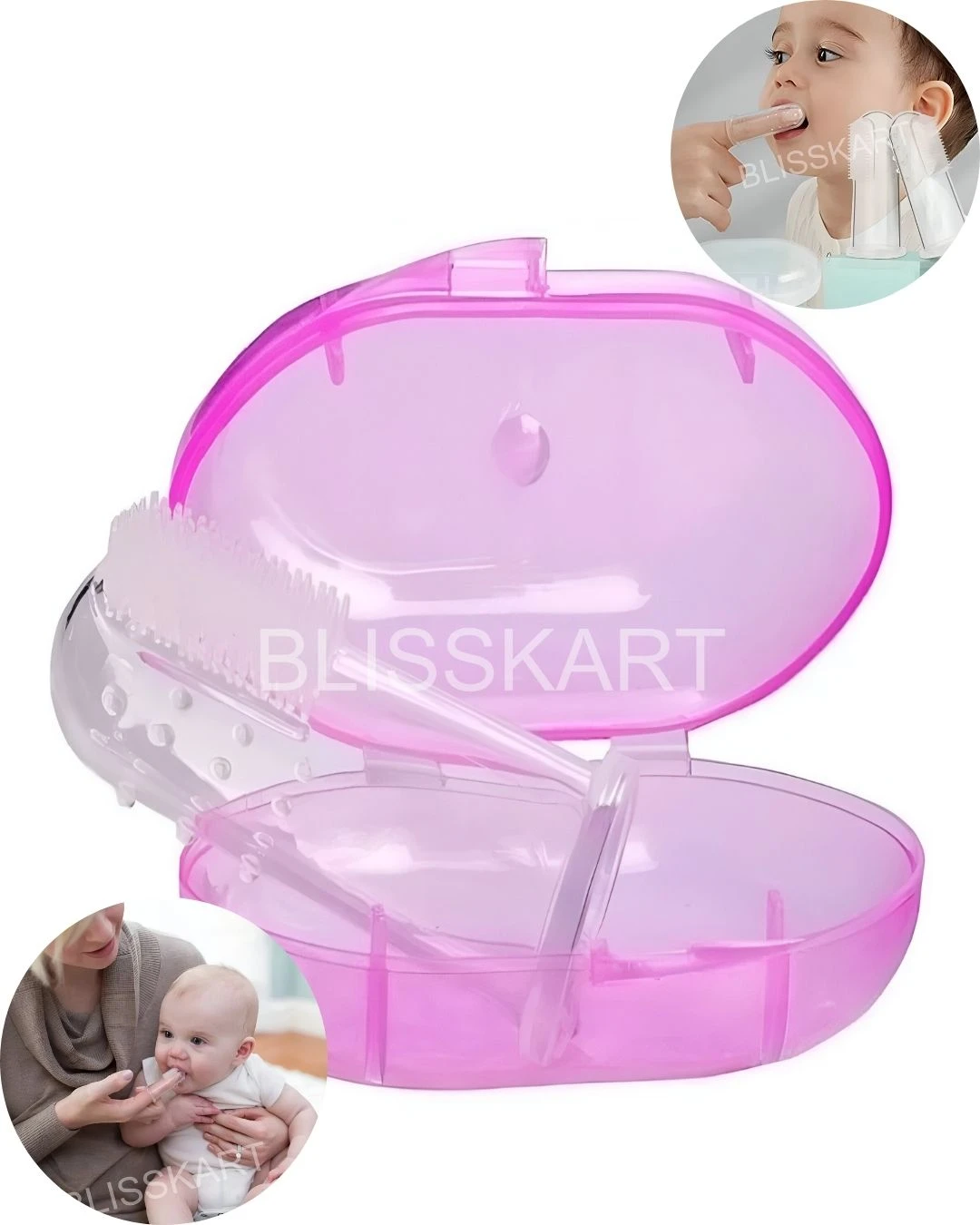 BlissKart Baby Silicone Toothbrush,baby tongue cleaner,Transparent Silicone Finger Brush for Baby Teething,Best silicone baby finger brush,bacho ka toothbrush, Gentle & Effective Oral Care for Your Little One PACK OF 1(with case cover )