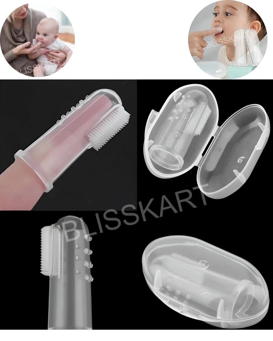 BlissKart Baby Silicone Toothbrush,baby tongue cleaner,Transparent Silicone Finger Brush for Baby Teething,Best silicone baby finger brush,bacho ka toothbrush, Gentle & Effective Oral Care for Your Little One PACK OF 1(with case cover )