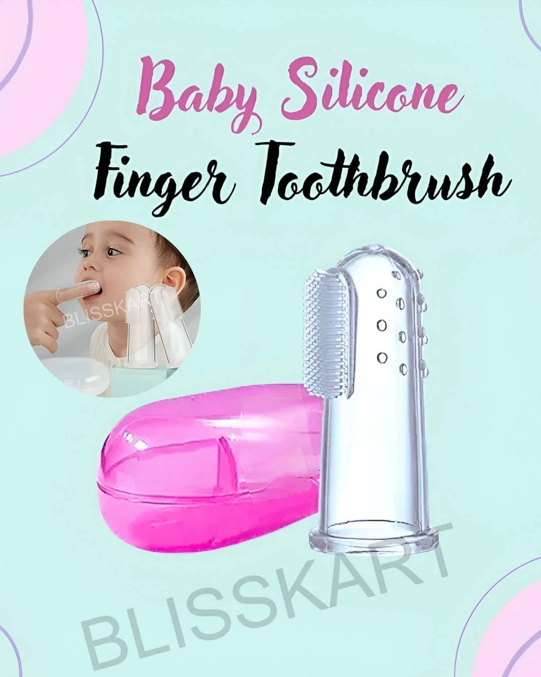 BlissKart Baby Silicone Toothbrush,baby tongue cleaner,Transparent Silicone Finger Brush for Baby Teething,Best silicone baby finger brush,bacho ka toothbrush, Gentle & Effective Oral Care for Your Little One PACK OF 1(with case cover )