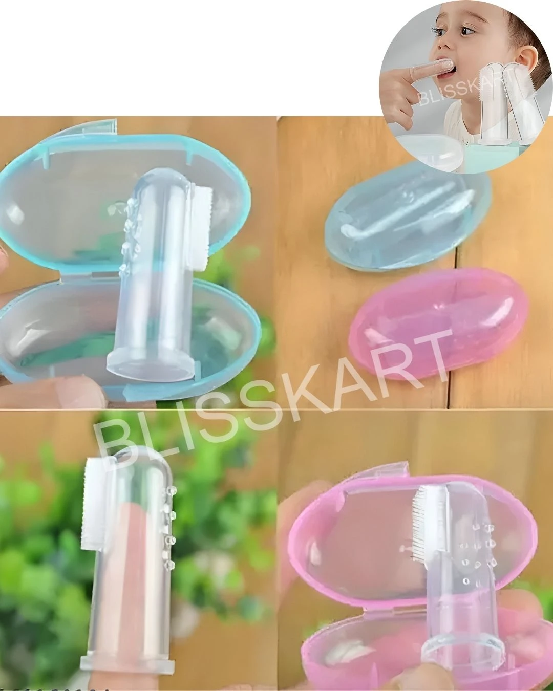 BlissKart Baby Silicone Toothbrush,baby tongue cleaner,Transparent Silicone Finger Brush for Baby Teething,Best silicone baby finger brush,bacho ka toothbrush, Gentle & Effective Oral Care for Your Little One PACK OF 1(with case cover )