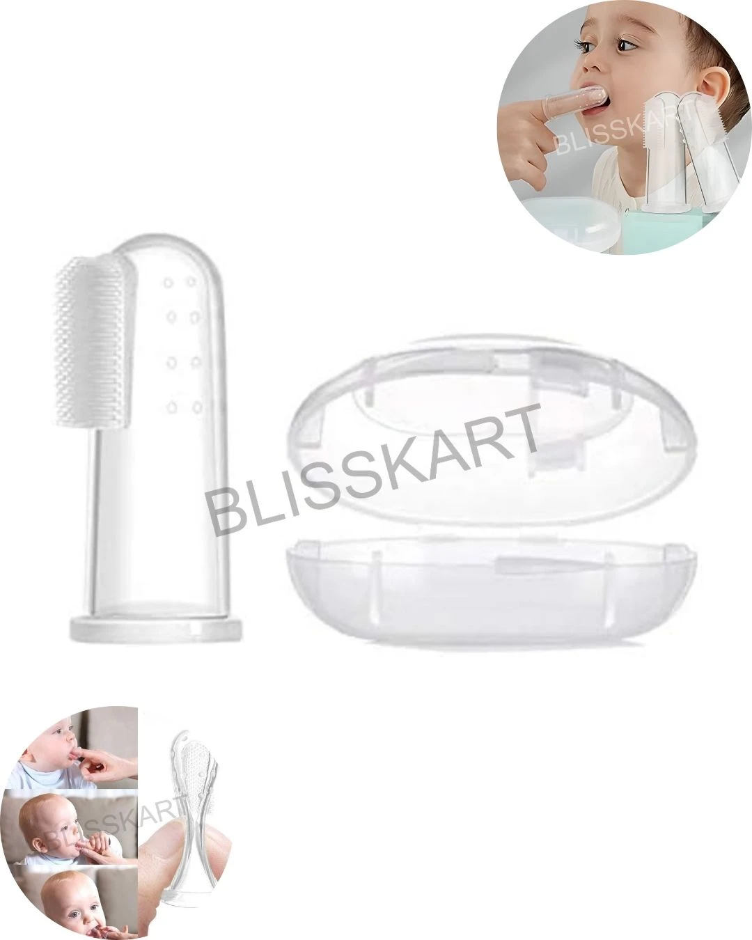 BlissKart Baby Silicone Toothbrush,baby tongue cleaner,Transparent Silicone Finger Brush for Baby Teething,Best silicone baby finger brush,bacho ka toothbrush, Gentle & Effective Oral Care for Your Little One PACK OF 1(with case cover )