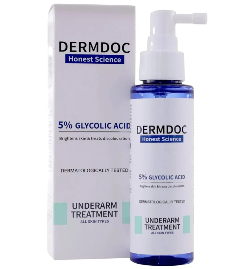 DermDoc 5% Glycolic Acid Underarm Brightening Spray Treatment (100 Ml)|Multipurpose Exfoliating Toner For Dark Spots On Face & Body|Helps With Dark Neck & Knees,Strawberry Legs With 5% Salicylic Acid