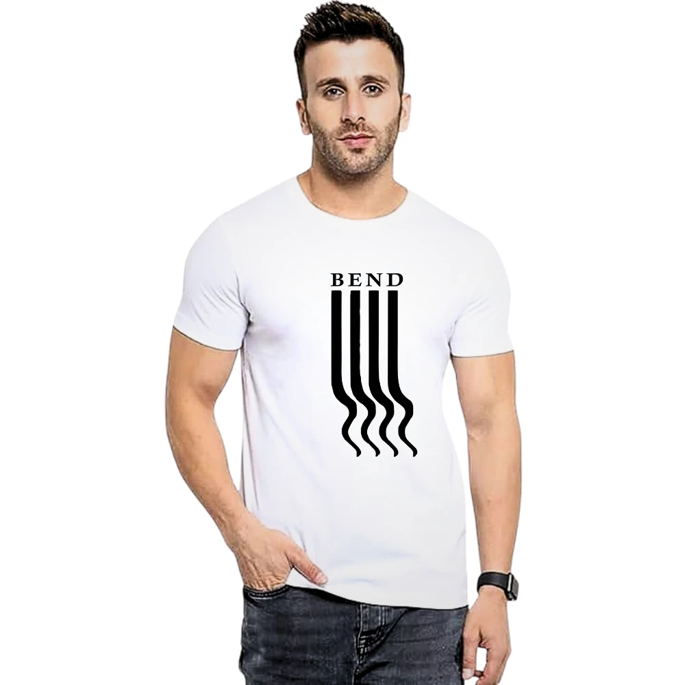 Men’s Printed T-Shirt | Bend Typography Graphic White Casual Round Neck Tee
