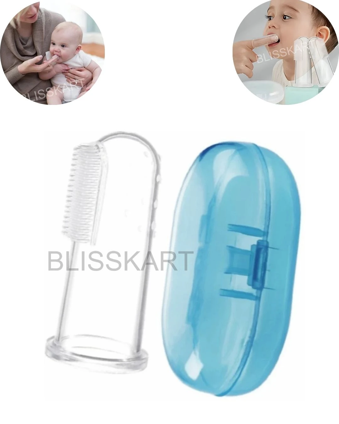 BlissKart Baby Silicone Toothbrush,baby tongue cleaner,Transparent Silicone Finger Brush for Baby Teething,Best silicone baby finger brush,bacho ka toothbrush, Gentle & Effective Oral Care for Your Little One PACK OF 1(with case cover )
