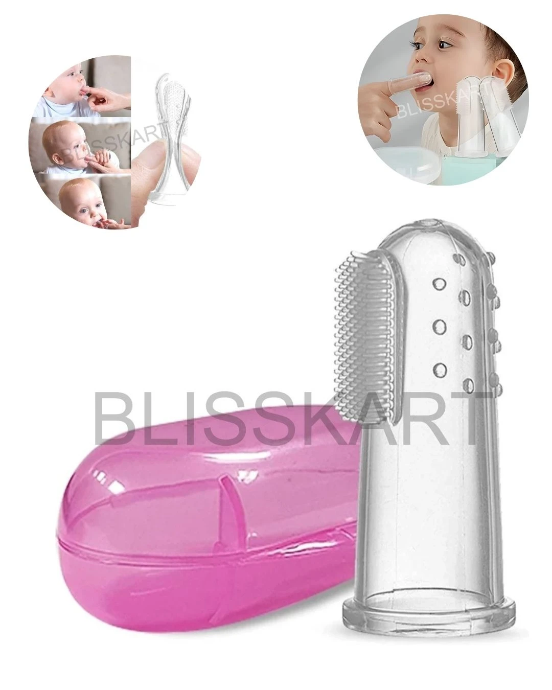 BlissKart Baby Silicone Toothbrush,baby tongue cleaner,Transparent Silicone Finger Brush for Baby Teething,Best silicone baby finger brush,bacho ka toothbrush, Gentle & Effective Oral Care for Your Little One PACK OF 1(with case cover )