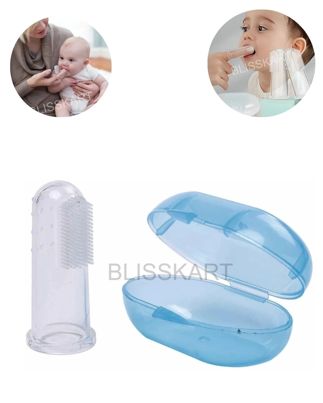BlissKart Baby Silicone Toothbrush,baby tongue cleaner,Transparent Silicone Finger Brush for Baby Teething,Best silicone baby finger brush,bacho ka toothbrush, Gentle & Effective Oral Care for Your Little One PACK OF 1(with case cover )