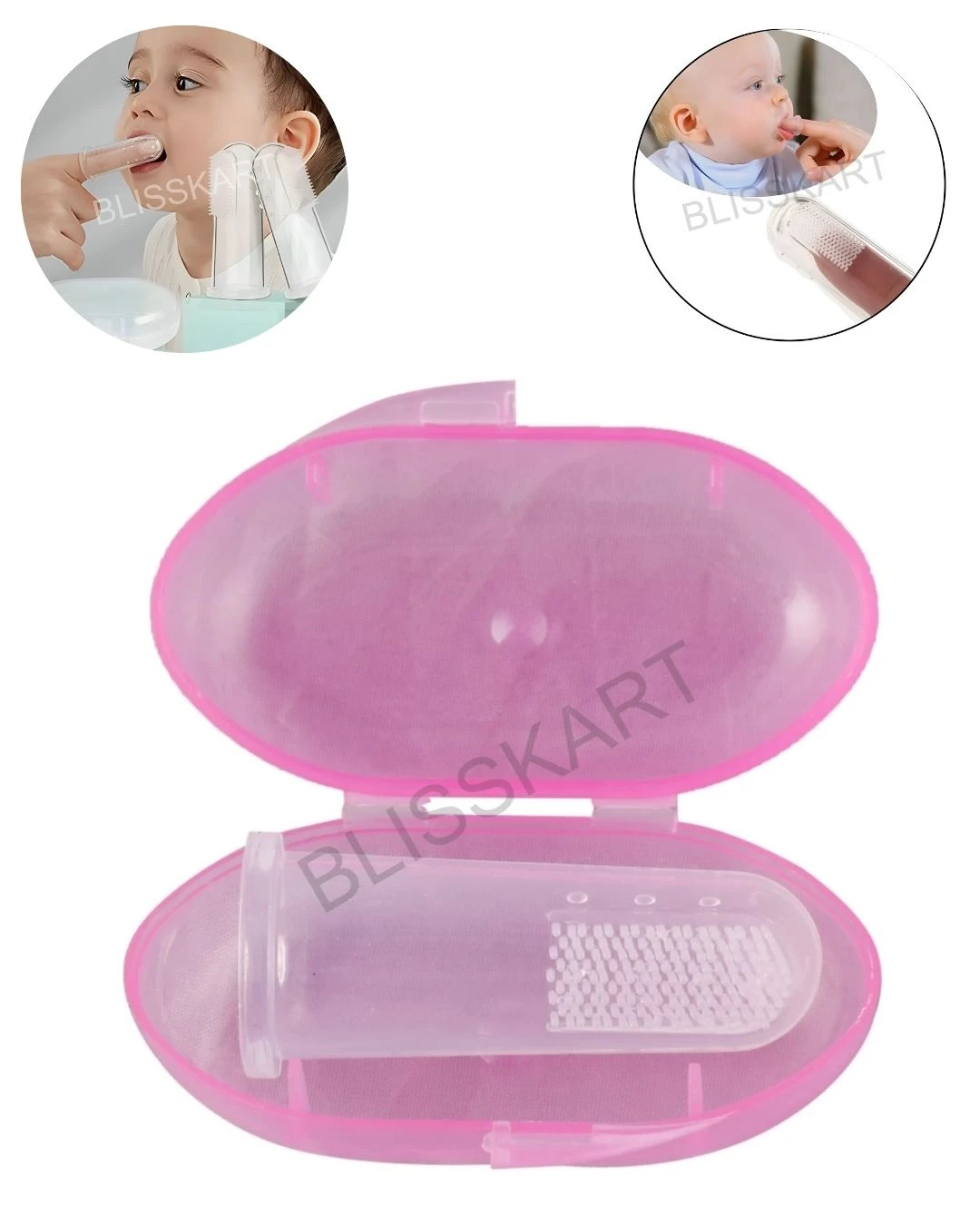 BlissKart Baby Silicone Toothbrush,baby tongue cleaner,Transparent Silicone Finger Brush for Baby Teething,Best silicone baby finger brush,bacho ka toothbrush, Gentle & Effective Oral Care for Your Little One PACK OF 1(with case cover )