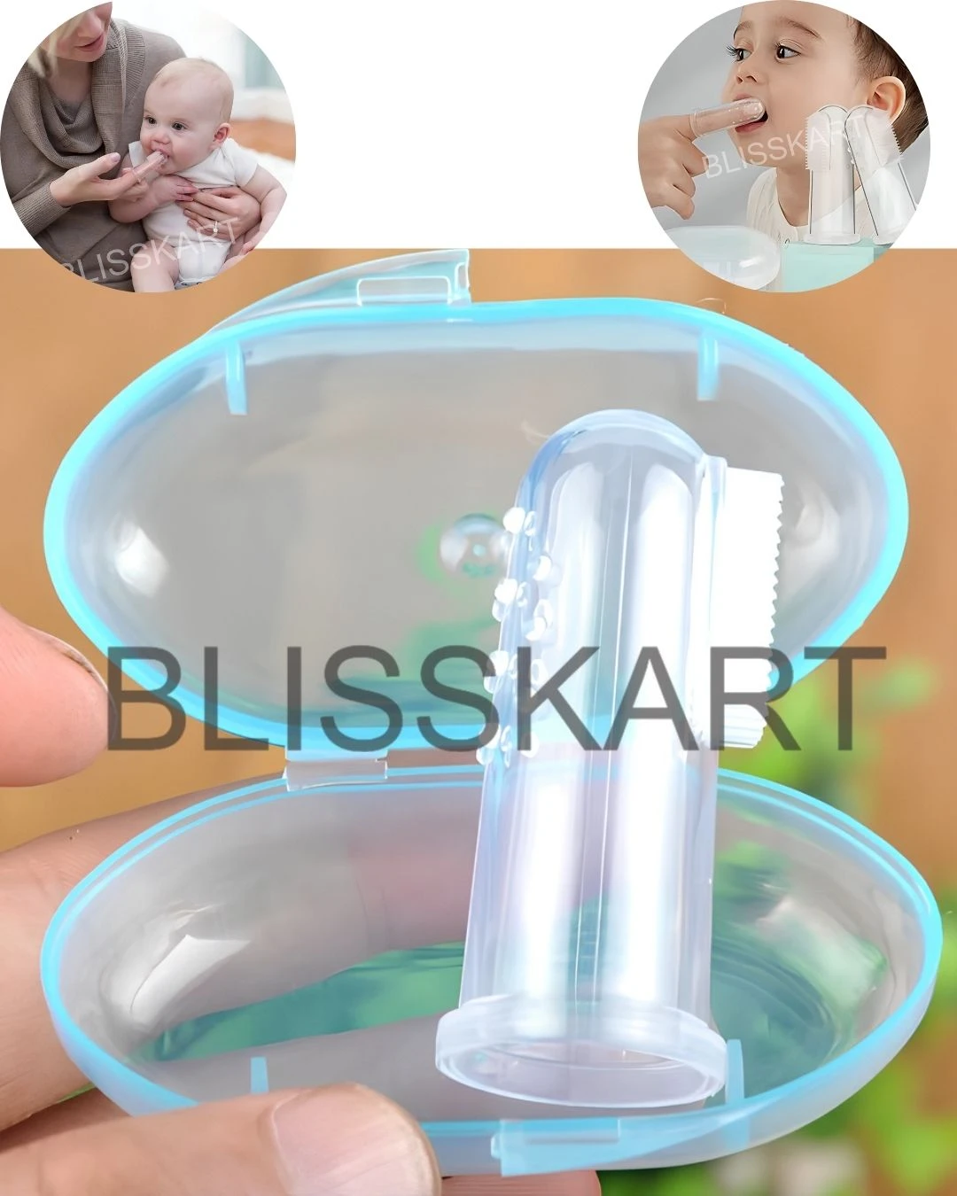 BlissKart Baby Silicone Toothbrush,baby tongue cleaner,Transparent Silicone Finger Brush for Baby Teething,Best silicone baby finger brush,bacho ka toothbrush, Gentle & Effective Oral Care for Your Little One PACK OF 1(with case cover )