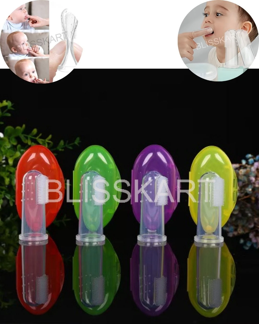 BlissKart Baby Silicone Toothbrush,baby tongue cleaner,Transparent Silicone Finger Brush for Baby Teething,Best silicone baby finger brush,bacho ka toothbrush, Gentle & Effective Oral Care for Your Little One PACK OF 1(with case cover )