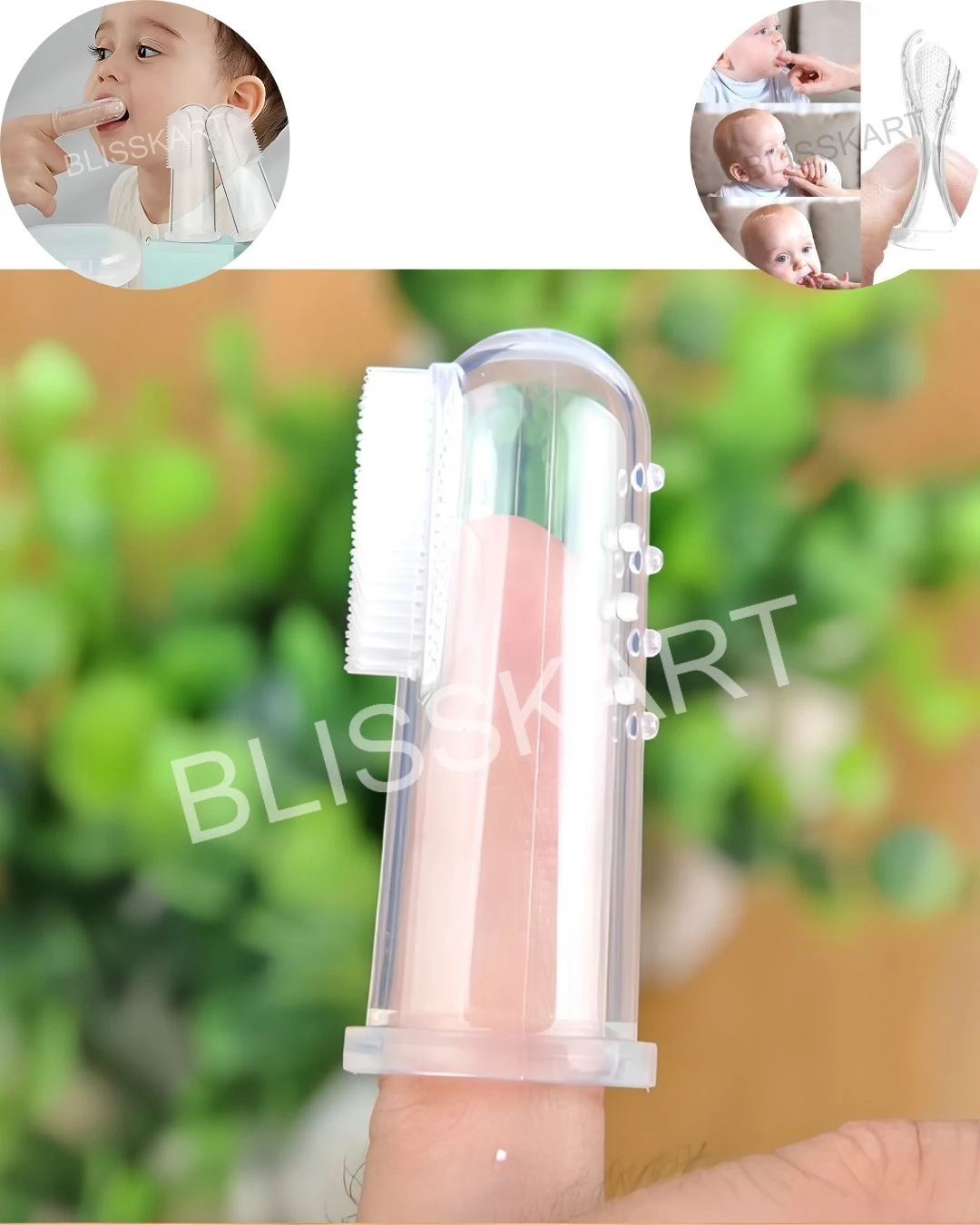 BlissKart Baby Silicone Toothbrush,baby tongue cleaner,Transparent Silicone Finger Brush for Baby Teething,Best silicone baby finger brush,bacho ka toothbrush, Gentle & Effective Oral Care for Your Little One PACK OF 1(with case cover )