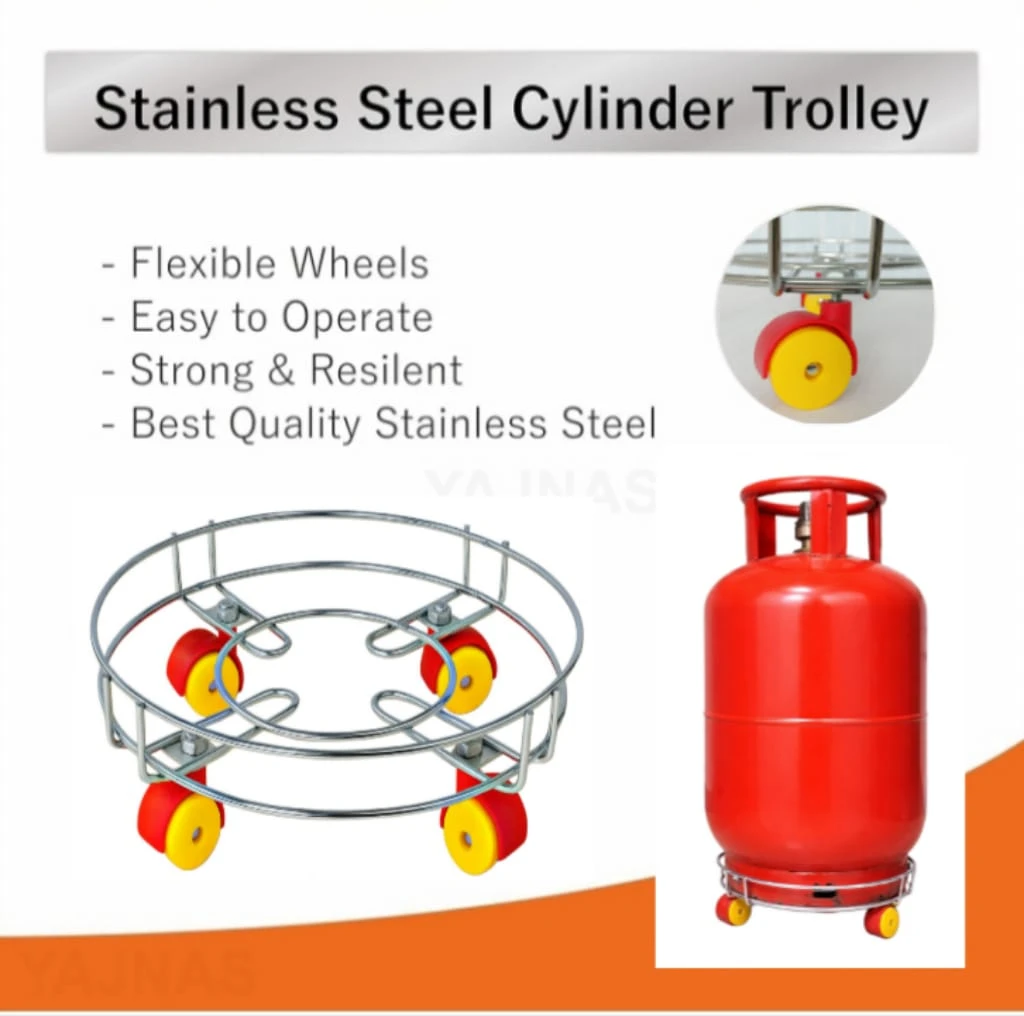 Heavy Duty Gas Cylinder Trolley Stand with Wheels | 29 cm Metal Cylinder Stand | Waterproof Rust Resistant LPG Cylinder Moving Stand for Kitchen(Black)