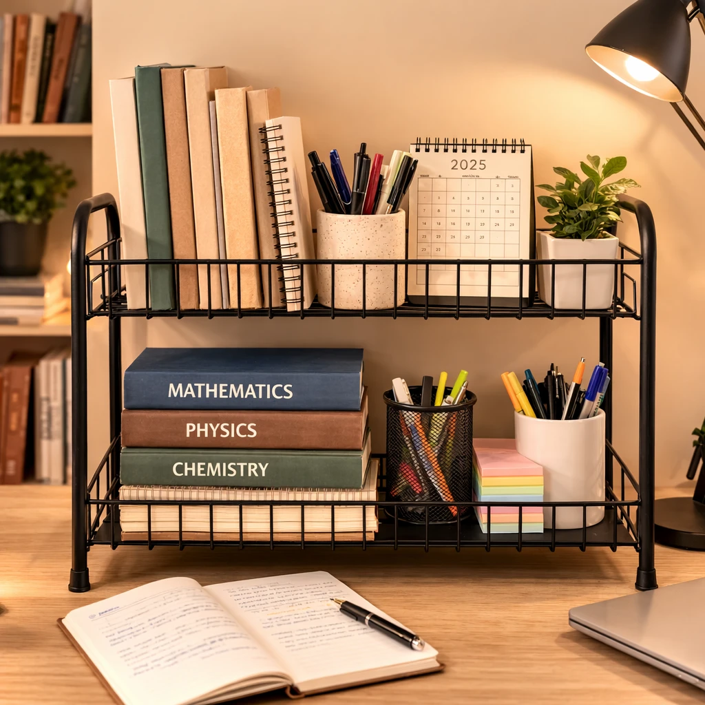 Multipurpose 2-Tier Black Metal Storage Rack – Kitchen, Bathroom, and Office Organizer