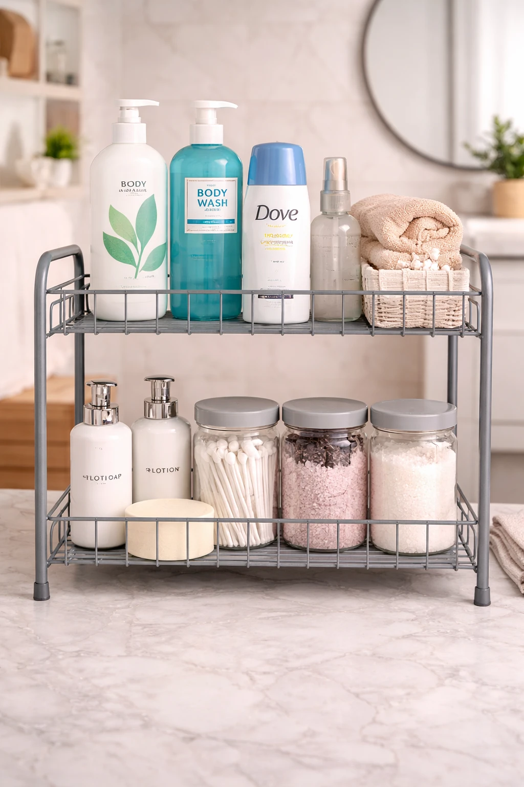 2-Tier Grey Kitchen Rack | Heavy Duty Multipurpose Countertop Organizer Shelf for Spices, Jars & Utensils | Space-Saving Metal Storage Stand for Kitchen, Pantry & Home Organization |