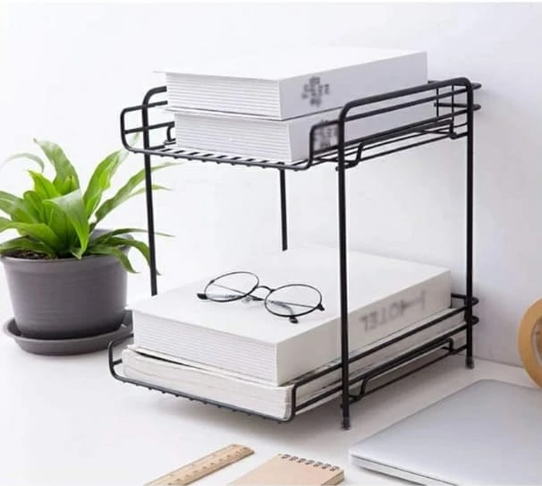 Countertop storage organiser | Black metal storage rack | Books organiser | metal shelf organizer