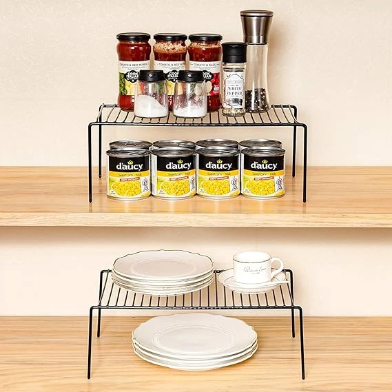 Kitchen Cabinet Shelf Organizer Set | Pantry, Countertop & Cupboard Organizer | Set of 2 Kitchen Storage Racks | Stainless Steel Rust Proof
