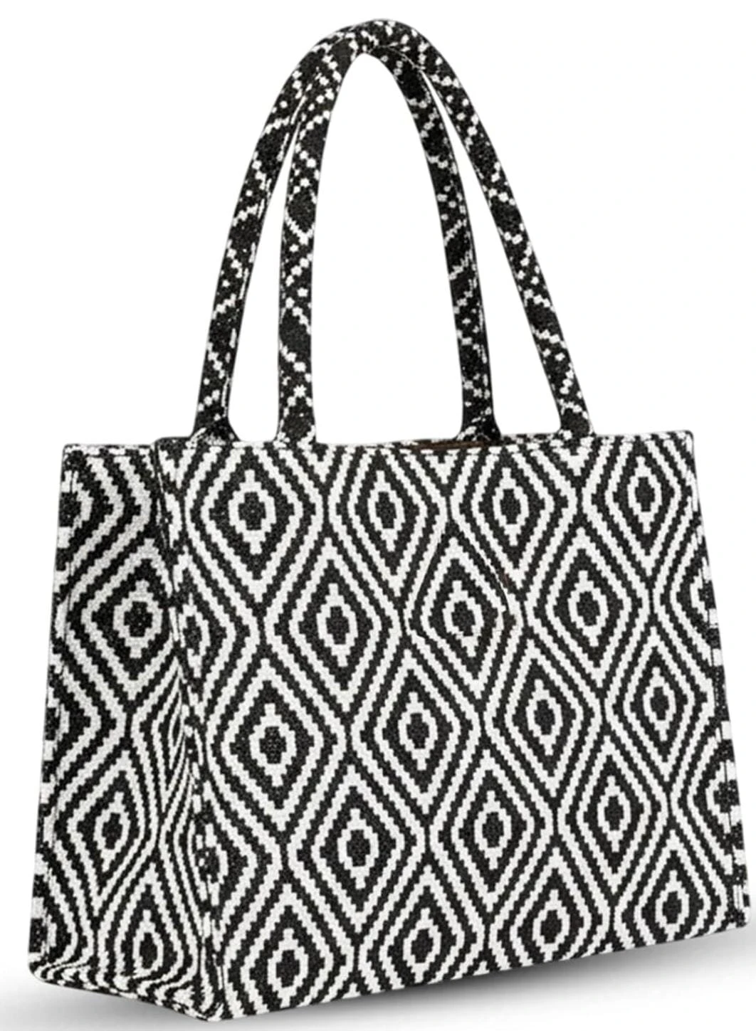 Stylish Black & White Geometric Printed Fabric Tote Bag for Women – Large Daily Use Handbag