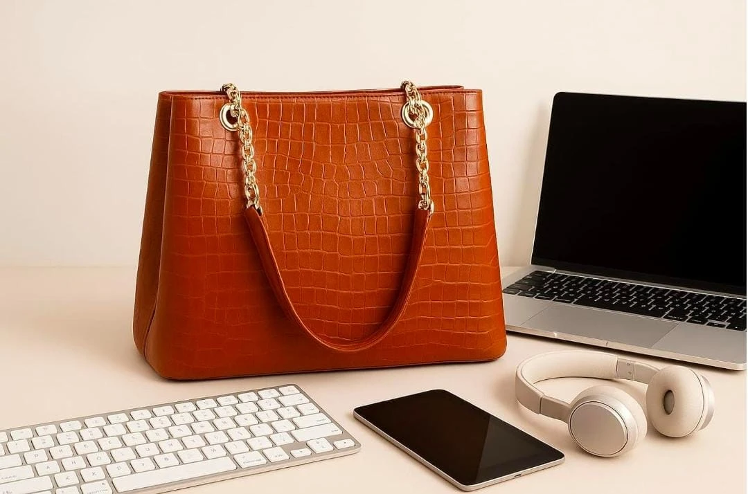 Stylish Croco Texture Women Handbag | Large Capacity Shoulder Tote Bag for Office, College & Daily Use (Tan)