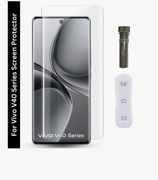 VIVO V40 / V40 Pro UV Curved Tempered Glass with UV Glue & Light | 9H Full Screen Protection discription  bana k deo