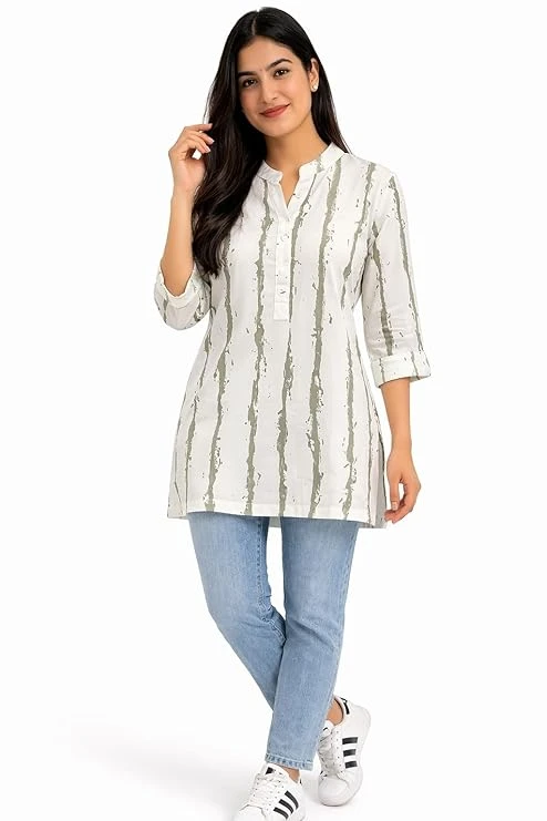 GREATECH Printed Kurti Top for Women | Casual Tunic Top with 3/4 Sleeves | Stylish Long Kurti for Women Kurta for Girls