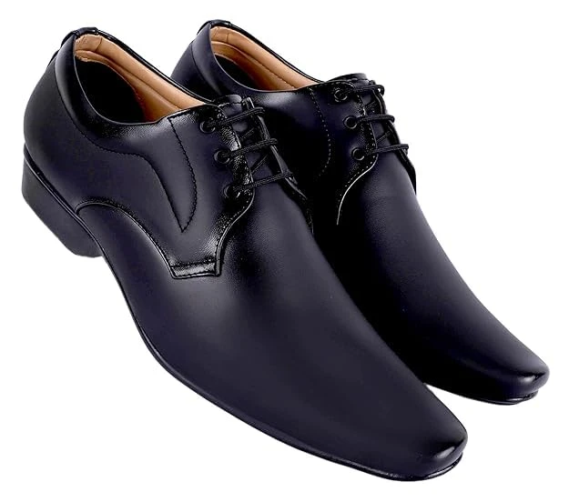 Men’s Formal Lace-Up Shoes | Premium Synthetic Leather Office Comfortable Cushioned Insole | Anti-Slip Sole | Classic Black Dress Shoes for Men