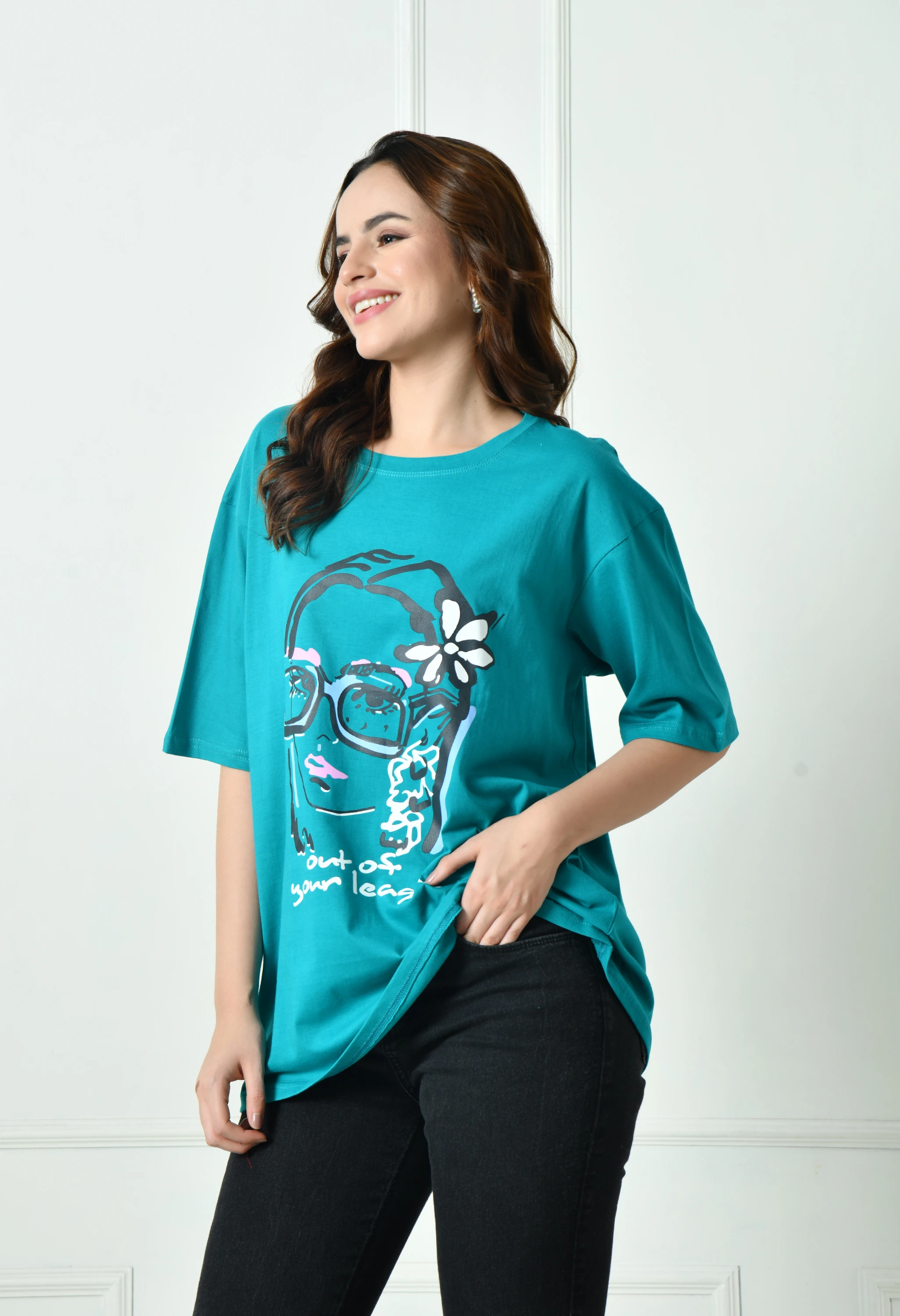 Sky Graphic T-Shirt for Women | Women’s Relaxed Fit Sky Graphic T-Shirt | Women’s Round Neck Graphic T-Shirt | Sky Oversized Round Neck Casual T-Shirt | Trendy Oversized Cotton Casual Printed Top | Oversized Sky T-Shirt for Women | Modern Art Graphic T-Sh