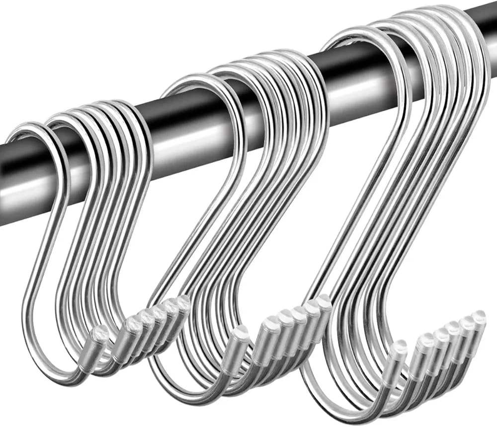 Stainless Steel S Shape Hooks (3”, 4”, 5”) – Heavy Duty Multipurpose Kitchen & Home Organizer | Rust-Resistant Steel Hanging Hooks (3 Sizes, Set of 5 Each – Pack of 15)