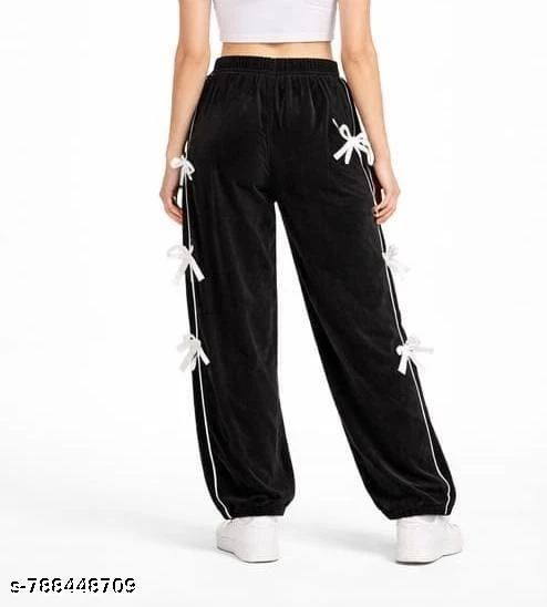 Pants with Side Bow Tie Detail – Wide Leg Streetwear Joggers