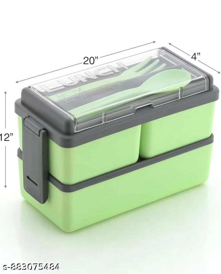 Portable Bento Lunch Box with Spoon Fork | 2 Compartment Leak Proof Tiffin Box for Office School