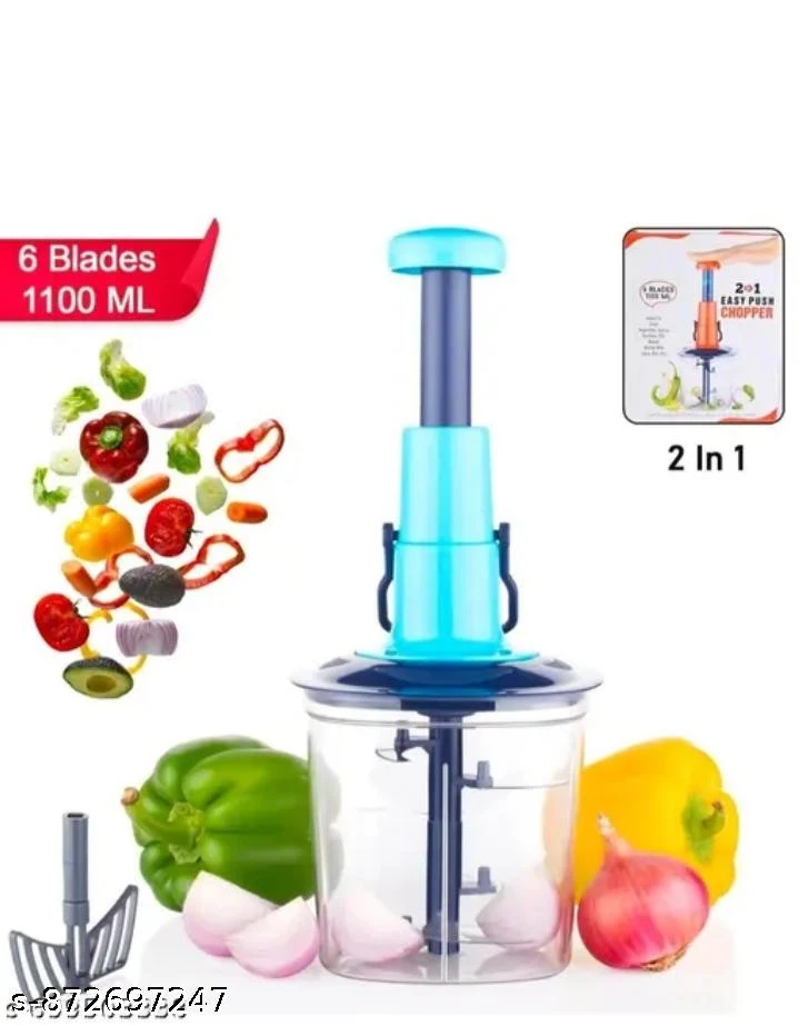 Manual Push Vegetable Chopper | Multi-Purpose Kitchen Food Cutter | Stainless Steel Blade Hand Press Chopper for Onion, Garlic, Fruits & Vegetables
