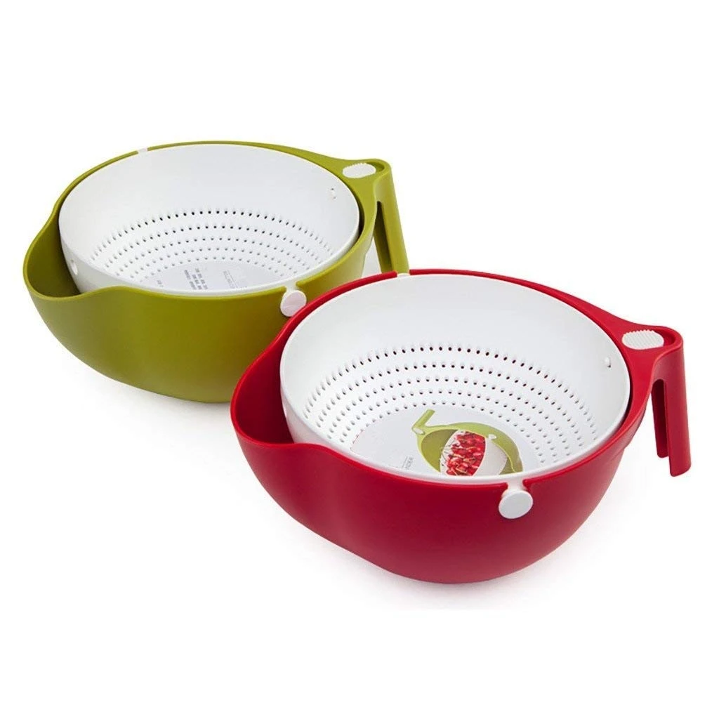 Homes Plastic Multi Functional Washing Vegetables and Fruit Draining Strainer Detachable Double Layer Drain Basket/Salad Bowl Baskets Storage (Multi-Coloured),26.1X19.1X10.7 Cm