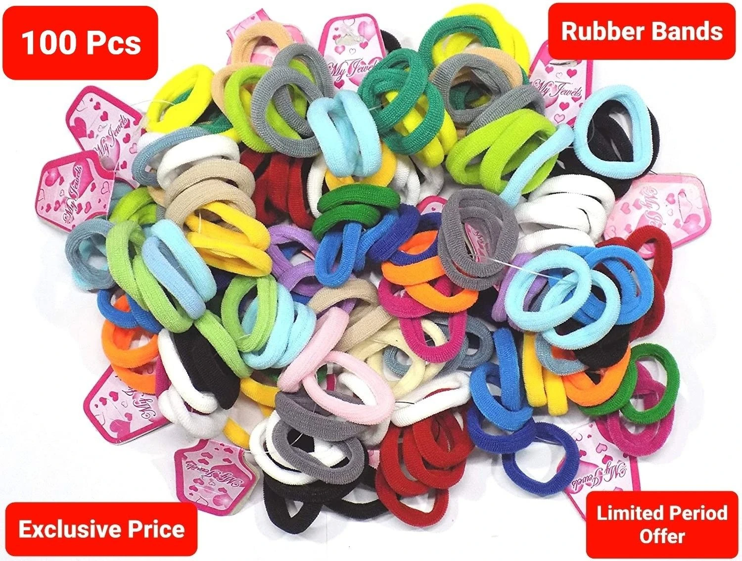 Bellotoko 100 Pieces Medium Size Good Quality Hair Rubber Bands for Girls and Women (Assorted Colours)