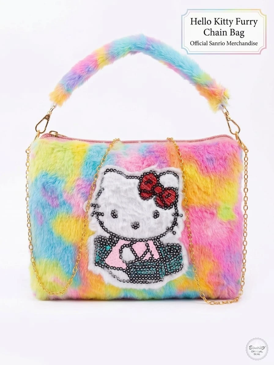 “Hello Kitty Rainbow Plush Mini Handbag” 👜🌈 “Hello Kitty Rainbow Fuzzy Bag” 🌈 “Cute Kitty Plush ColorPop Purse” 🎀 “Rainbow Dream Hello Kitty Sling Bag” ✨