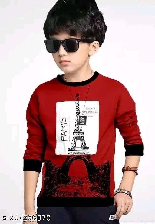 KIDS BOYS AND GIRLS ROUND NECK FULL SLEEVES PRINTED REGULAR FITTED COTTON T-SHIRT/PARIS T-SHIRT