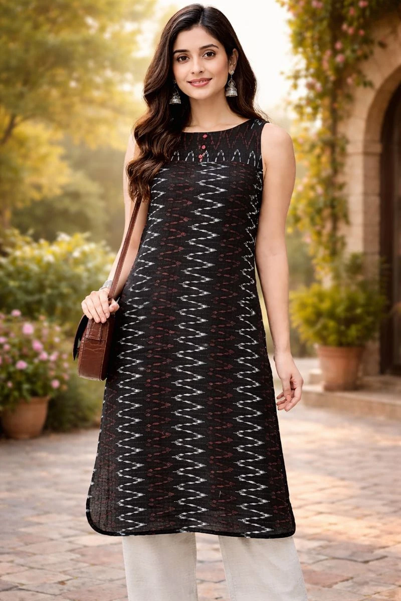 Sleeveless Zigzag Stylist Printed Kurta