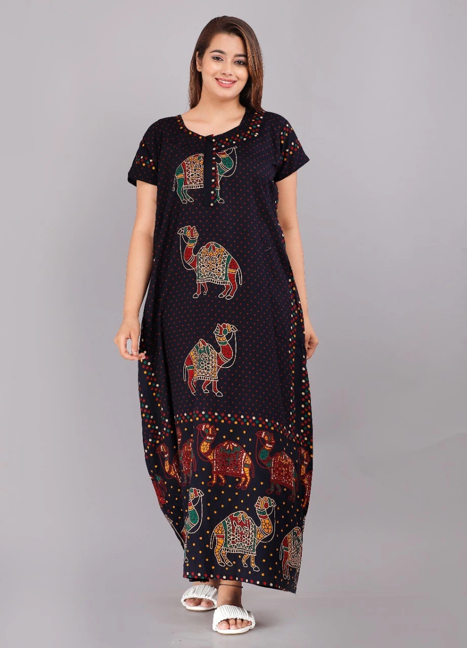 Women's Printed Camel Printed Night Gown / Maxi