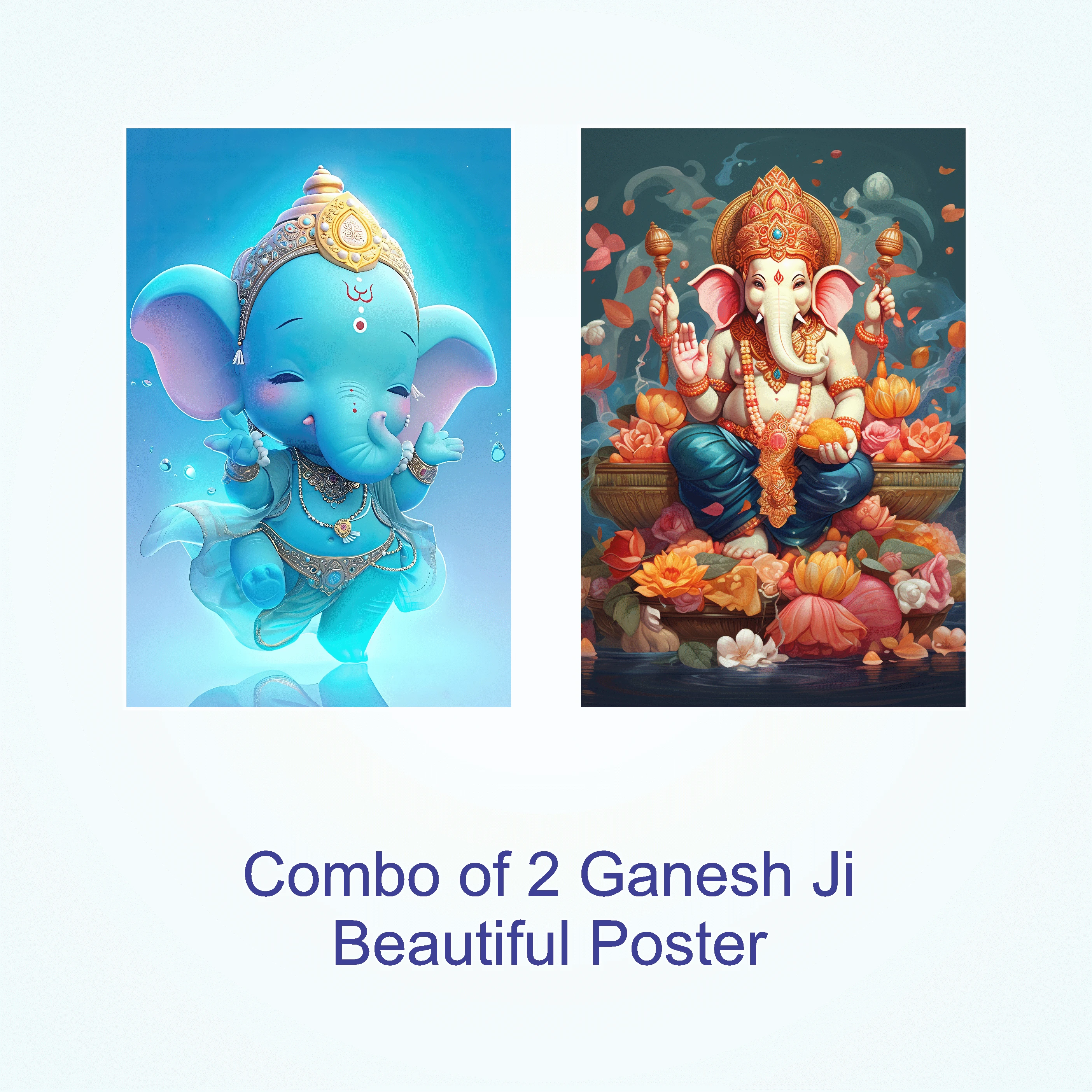 Slovic Combo of 2 Ganesh Ji Decorative Wall Sticker Posters (12x18 Inch) | Self-Adhesive Waterproof Vinyl Wall Decals for Living Room, Pooja Ghar & Office Vinyl