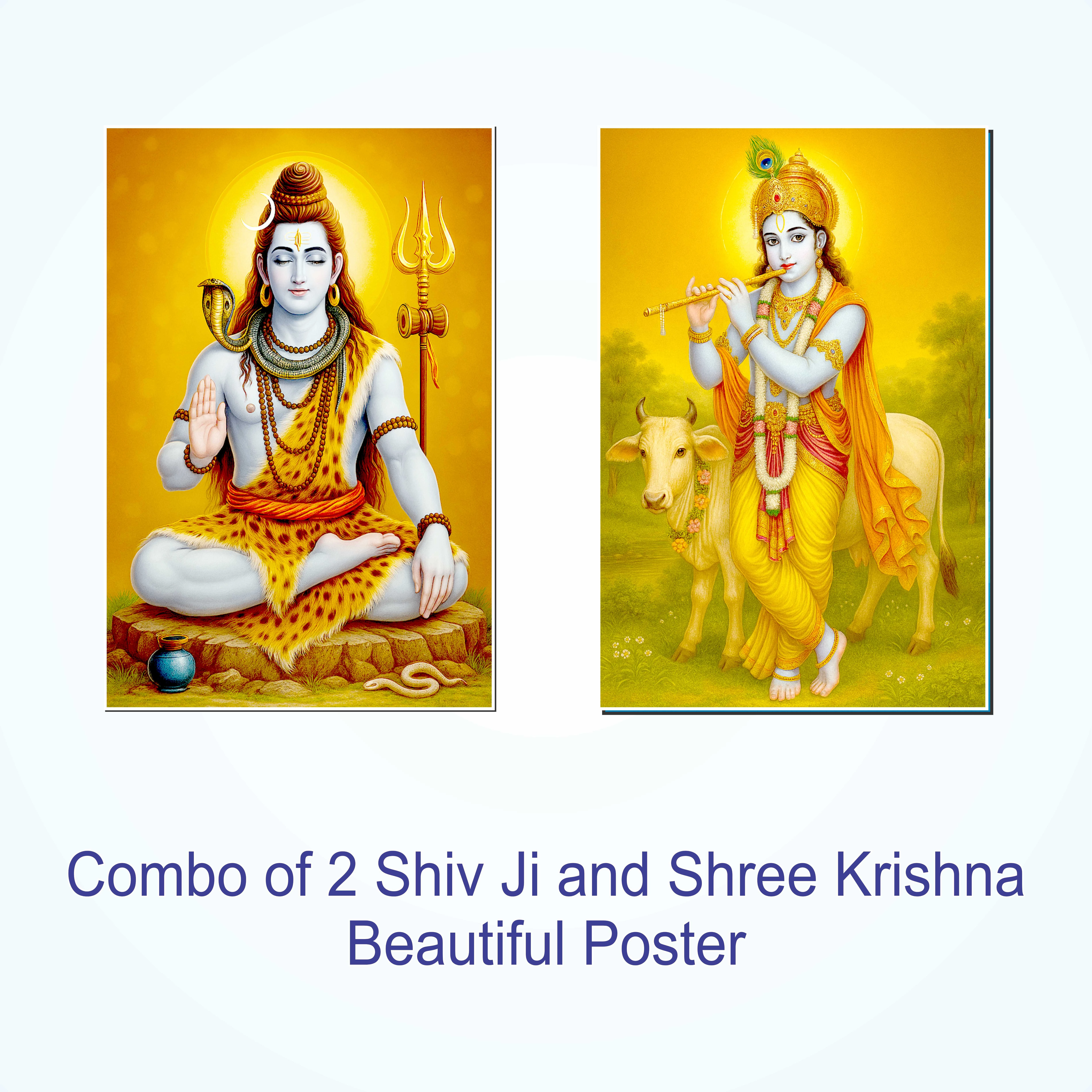 Shiv Ji aur Krishna Ji Poster Combo Set – 12x18 Inch Self-Adhesive Wall Sticker Sheets (Set of 2, Multicolor) Vinyl (18 inch X 12 inch, Rolled)